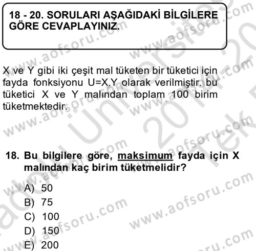 Matematiksel İktisat Dersi 2014 - 2015 Yılı Tek Ders Sınav Soruları 18. Soru
