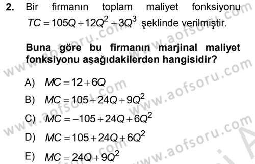 Matematiksel İktisat Dersi 2014 - 2015 Yılı Tek Ders Sınav Soruları 2. Soru
