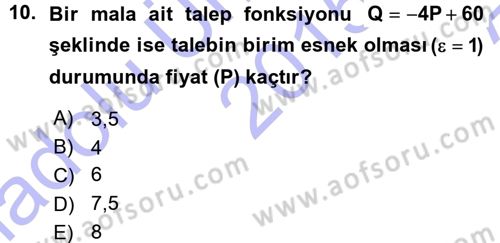 Matematiksel İktisat Dersi Ara Sınavı Deneme Sınav Soruları 10. Soru