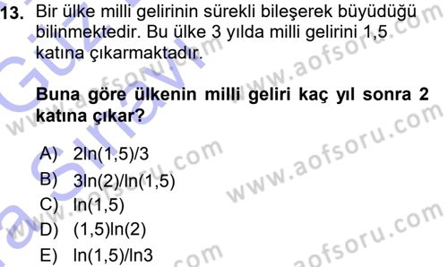 Matematiksel İktisat Dersi Ara Sınavı Deneme Sınav Soruları 13. Soru