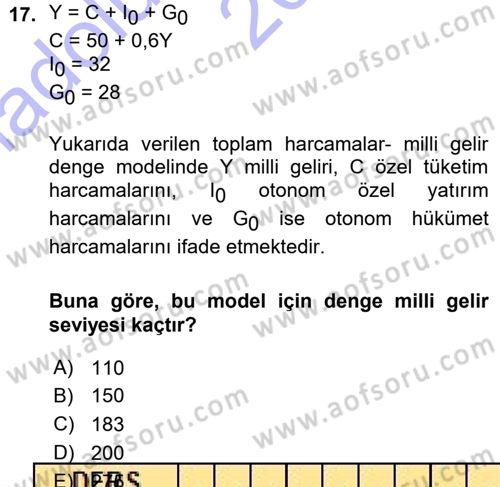 Matematiksel İktisat Dersi 2015 - 2016 Yılı (Vize) Ara Sınav Soruları 17. Soru