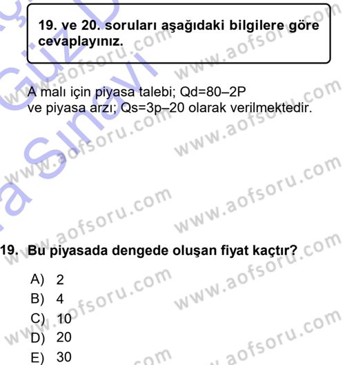 Matematiksel İktisat Dersi Ara Sınavı Deneme Sınav Soruları 19. Soru
