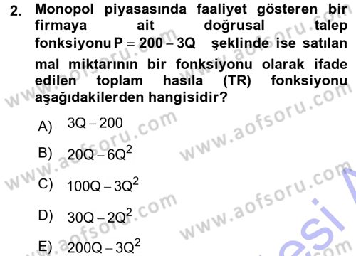 Matematiksel İktisat Dersi Ara Sınavı Deneme Sınav Soruları 2. Soru