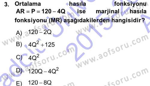Matematiksel İktisat Dersi 2015 - 2016 Yılı (Vize) Ara Sınav Soruları 3. Soru