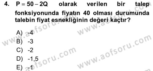 Matematiksel İktisat Dersi Ara Sınavı Deneme Sınav Soruları 4. Soru