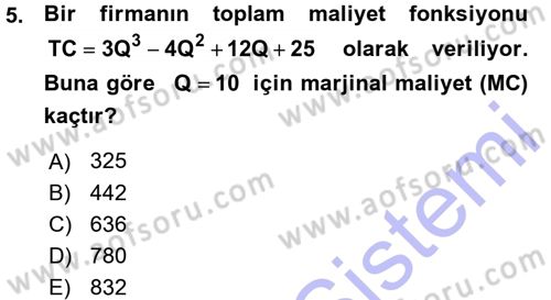 Matematiksel İktisat Dersi Ara Sınavı Deneme Sınav Soruları 5. Soru
