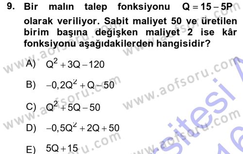 Matematiksel İktisat Dersi 2015 - 2016 Yılı (Vize) Ara Sınav Soruları 9. Soru
