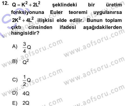 Matematiksel İktisat Dersi 2015 - 2016 Yılı (Final) Dönem Sonu Sınav Soruları 12. Soru