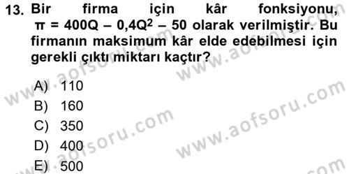 Matematiksel İktisat Dersi 2015 - 2016 Yılı (Final) Dönem Sonu Sınav Soruları 13. Soru