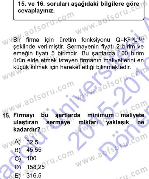 Matematiksel İktisat Dersi 2015 - 2016 Yılı (Final) Dönem Sonu Sınav Soruları 15. Soru