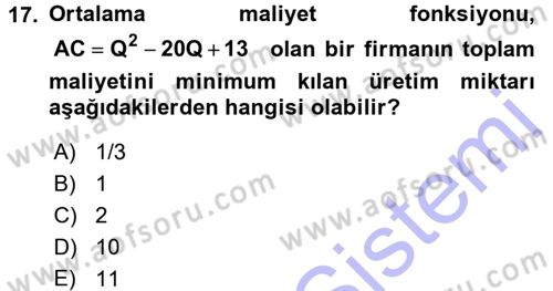 Matematiksel İktisat Dersi 2015 - 2016 Yılı (Final) Dönem Sonu Sınav Soruları 17. Soru