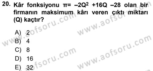 Matematiksel İktisat Dersi 2015 - 2016 Yılı (Final) Dönem Sonu Sınav Soruları 20. Soru