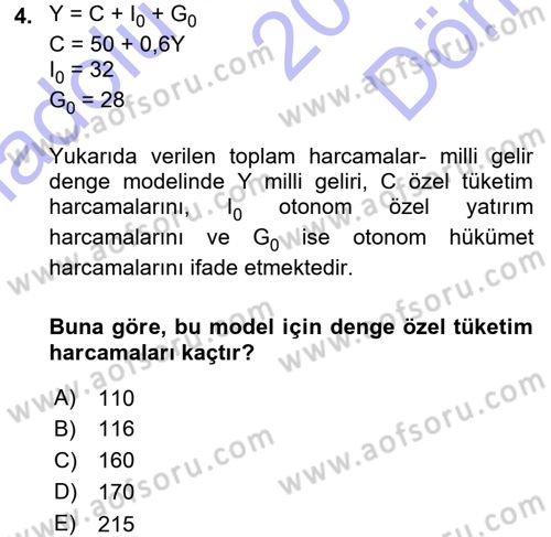 Matematiksel İktisat Dersi 2015 - 2016 Yılı (Final) Dönem Sonu Sınav Soruları 4. Soru