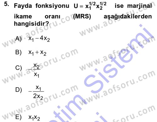 Matematiksel İktisat Dersi 2015 - 2016 Yılı (Final) Dönem Sonu Sınav Soruları 5. Soru