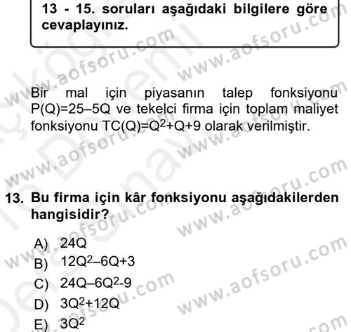 Matematiksel İktisat Dersi 2015 - 2016 Yılı Tek Ders Sınav Soruları 13. Soru