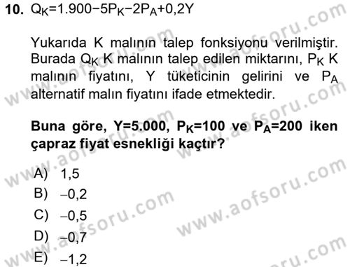 Matematiksel İktisat Dersi 2016 - 2017 Yılı 3 Ders Sınav Soruları 10. Soru