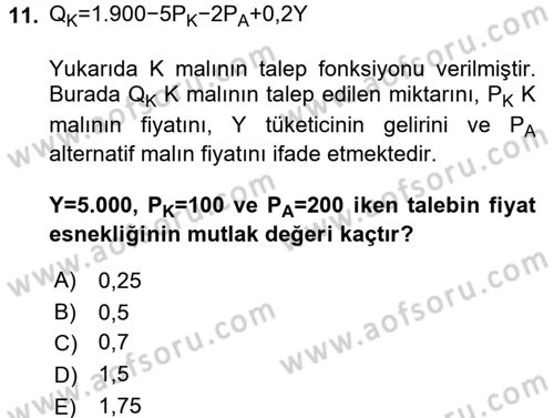 Matematiksel İktisat Dersi 2016 - 2017 Yılı 3 Ders Sınav Soruları 11. Soru