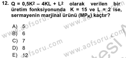 Matematiksel İktisat Dersi 2016 - 2017 Yılı 3 Ders Sınav Soruları 12. Soru