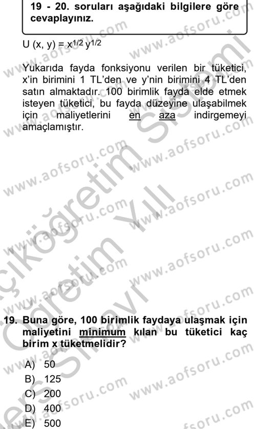 Matematiksel İktisat Dersi 2016 - 2017 Yılı 3 Ders Sınav Soruları 19. Soru