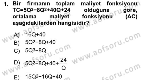 Matematiksel İktisat Dersi Ara Sınavı Deneme Sınav Soruları 1. Soru