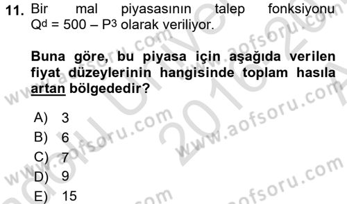 Matematiksel İktisat Dersi Ara Sınavı Deneme Sınav Soruları 11. Soru