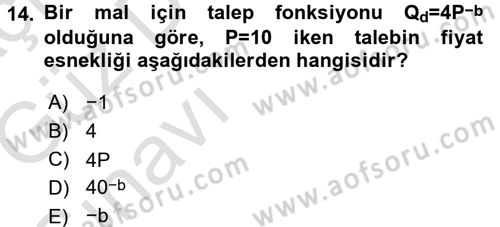 Matematiksel İktisat Dersi Ara Sınavı Deneme Sınav Soruları 14. Soru