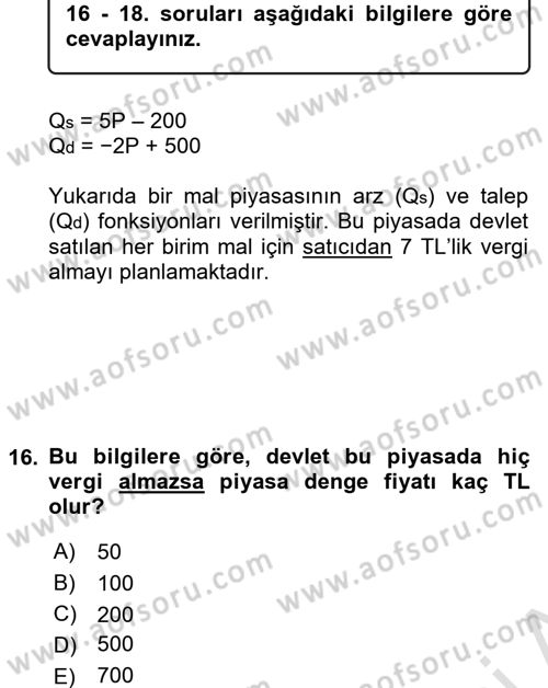 Matematiksel İktisat Dersi Ara Sınavı Deneme Sınav Soruları 16. Soru