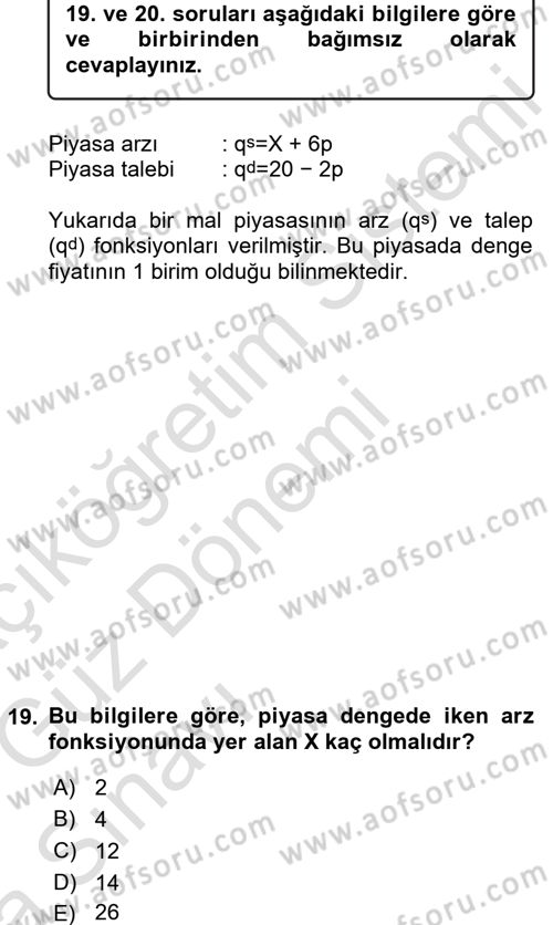 Matematiksel İktisat Dersi Ara Sınavı Deneme Sınav Soruları 19. Soru