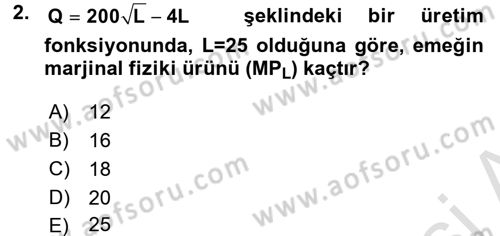 Matematiksel İktisat Dersi Ara Sınavı Deneme Sınav Soruları 2. Soru