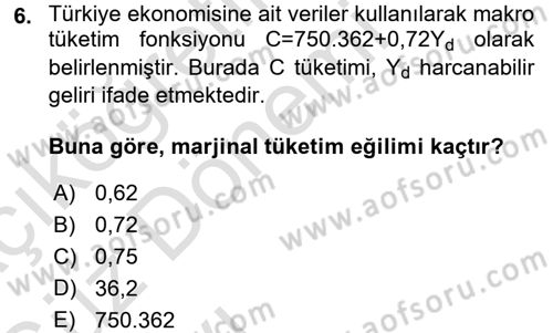 Matematiksel İktisat Dersi Ara Sınavı Deneme Sınav Soruları 6. Soru