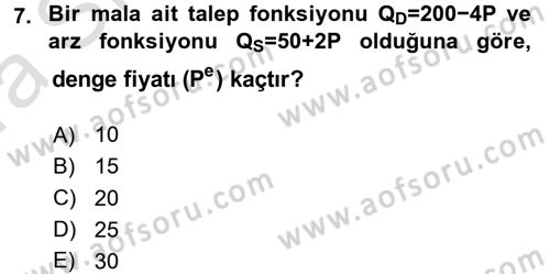 Matematiksel İktisat Dersi Ara Sınavı Deneme Sınav Soruları 7. Soru