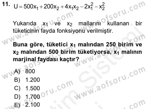 Matematiksel İktisat Dersi 2016 - 2017 Yılı (Final) Dönem Sonu Sınav Soruları 11. Soru