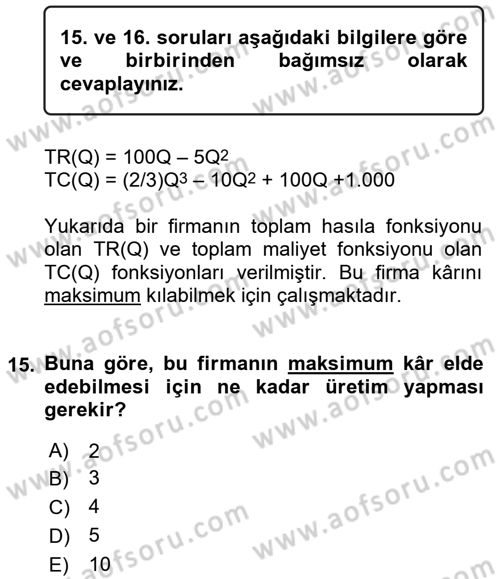 Matematiksel İktisat Dersi 2016 - 2017 Yılı (Final) Dönem Sonu Sınav Soruları 15. Soru