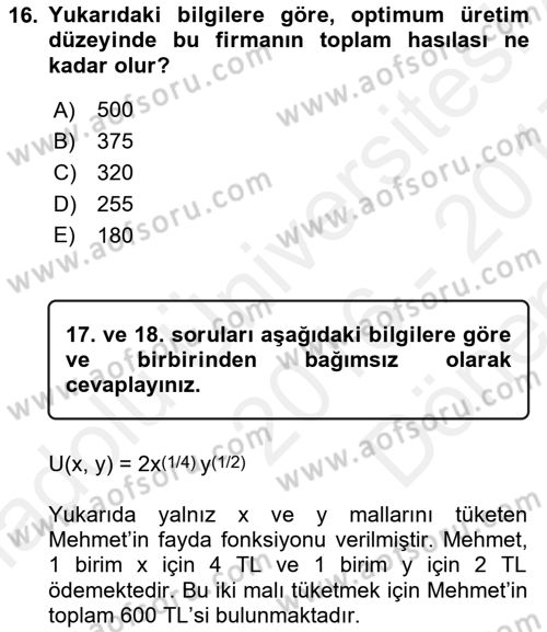 Matematiksel İktisat Dersi 2016 - 2017 Yılı (Final) Dönem Sonu Sınav Soruları 16. Soru