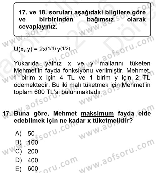 Matematiksel İktisat Dersi 2016 - 2017 Yılı (Final) Dönem Sonu Sınav Soruları 17. Soru