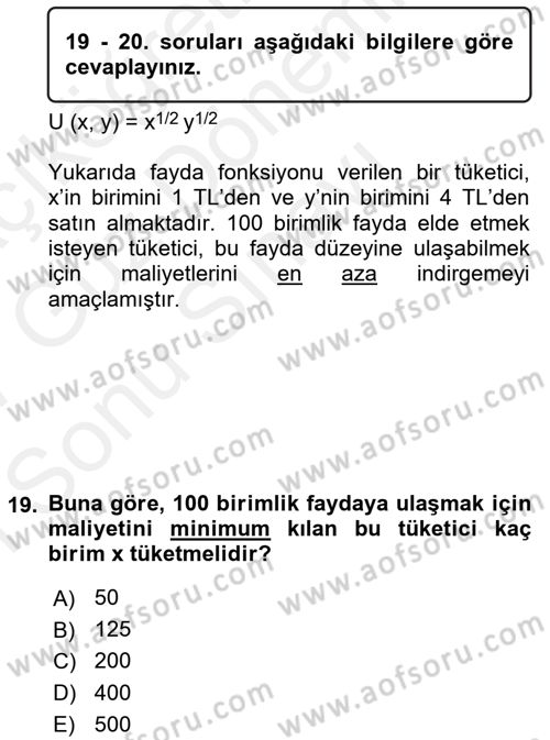 Matematiksel İktisat Dersi 2016 - 2017 Yılı (Final) Dönem Sonu Sınav Soruları 19. Soru