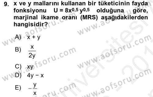 Matematiksel İktisat Dersi 2016 - 2017 Yılı (Final) Dönem Sonu Sınav Soruları 9. Soru