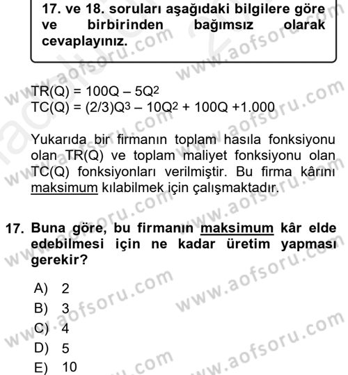 Matematiksel İktisat Dersi 2017 - 2018 Yılı 3 Ders Sınav Soruları 17. Soru