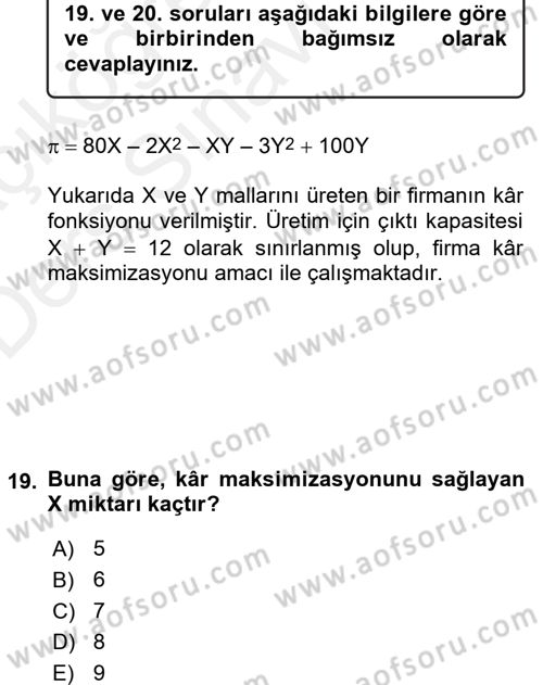 Matematiksel İktisat Dersi 2017 - 2018 Yılı 3 Ders Sınav Soruları 19. Soru