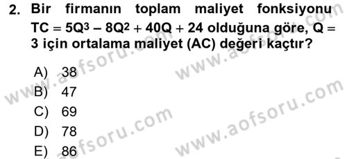 Matematiksel İktisat Dersi 2017 - 2018 Yılı 3 Ders Sınav Soruları 2. Soru