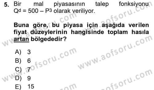 Matematiksel İktisat Dersi 2017 - 2018 Yılı 3 Ders Sınav Soruları 5. Soru