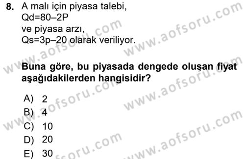 Matematiksel İktisat Dersi 2017 - 2018 Yılı 3 Ders Sınav Soruları 8. Soru