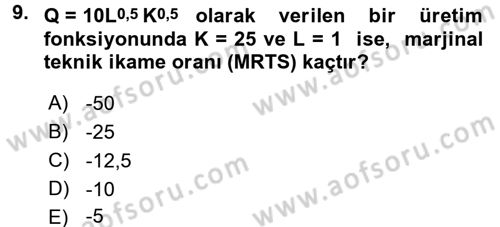 Matematiksel İktisat Dersi 2017 - 2018 Yılı 3 Ders Sınav Soruları 9. Soru