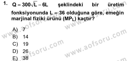 Matematiksel İktisat Dersi Ara Sınavı Deneme Sınav Soruları 1. Soru