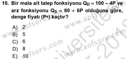 Matematiksel İktisat Dersi Ara Sınavı Deneme Sınav Soruları 10. Soru