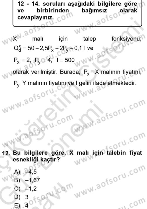 Matematiksel İktisat Dersi Ara Sınavı Deneme Sınav Soruları 12. Soru