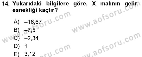 Matematiksel İktisat Dersi Ara Sınavı Deneme Sınav Soruları 14. Soru