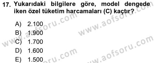 Matematiksel İktisat Dersi Ara Sınavı Deneme Sınav Soruları 17. Soru
