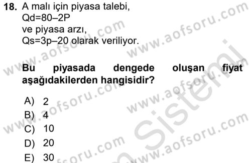 Matematiksel İktisat Dersi 2017 - 2018 Yılı (Vize) Ara Sınav Soruları 18. Soru