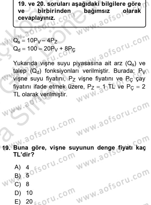 Matematiksel İktisat Dersi Ara Sınavı Deneme Sınav Soruları 19. Soru